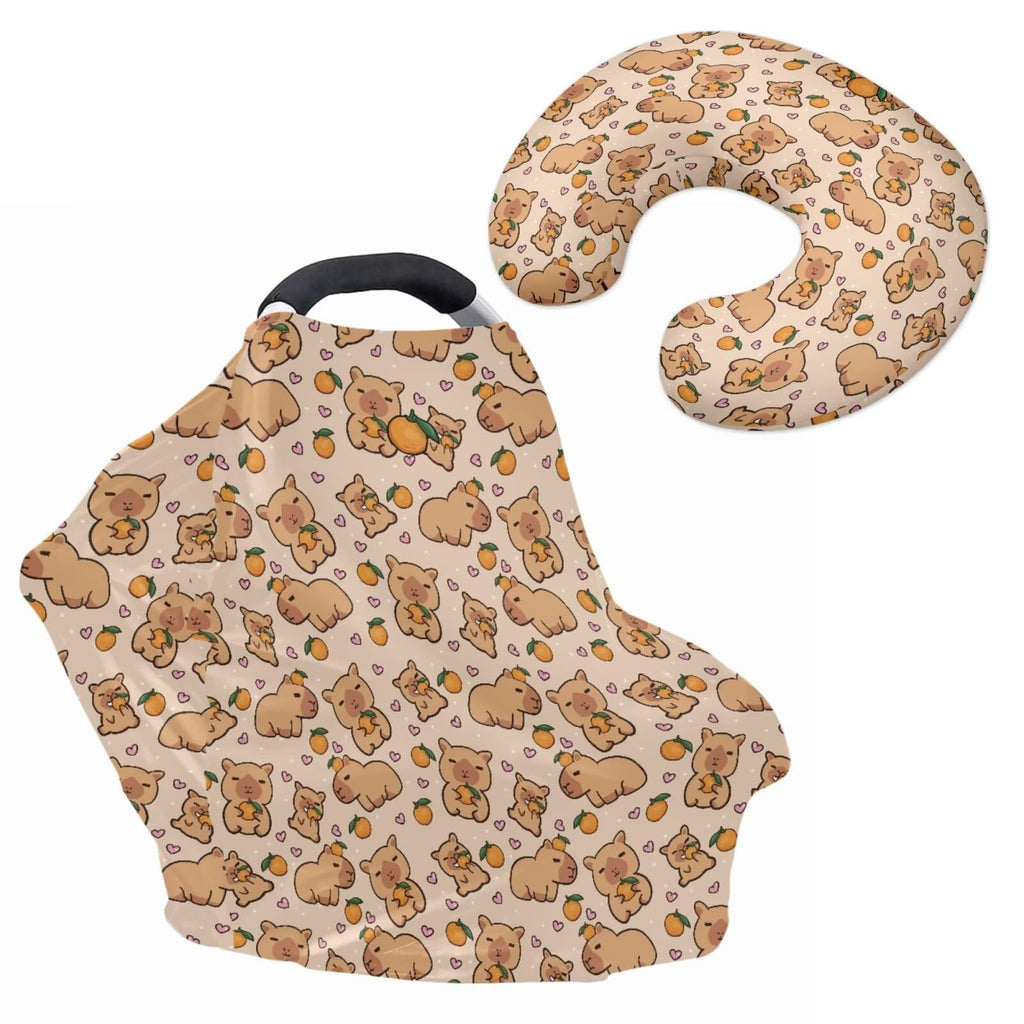 Sarogrorin Capybara Orange Car Seat Covers Canopy Cover Stylish Multi-use Breastfeeding Scarf Newborn Breastfeeding Pill