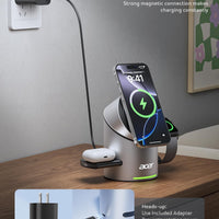 Acer Prime 3 in 1 Charging Station for Apple - Magnetic iPhone Wireless Charging Station, Magsafe Charger Stand for iPhone 17 16 15 14 13 12 - Apple Watch - Airpods Series (Charger & USB-C Included)