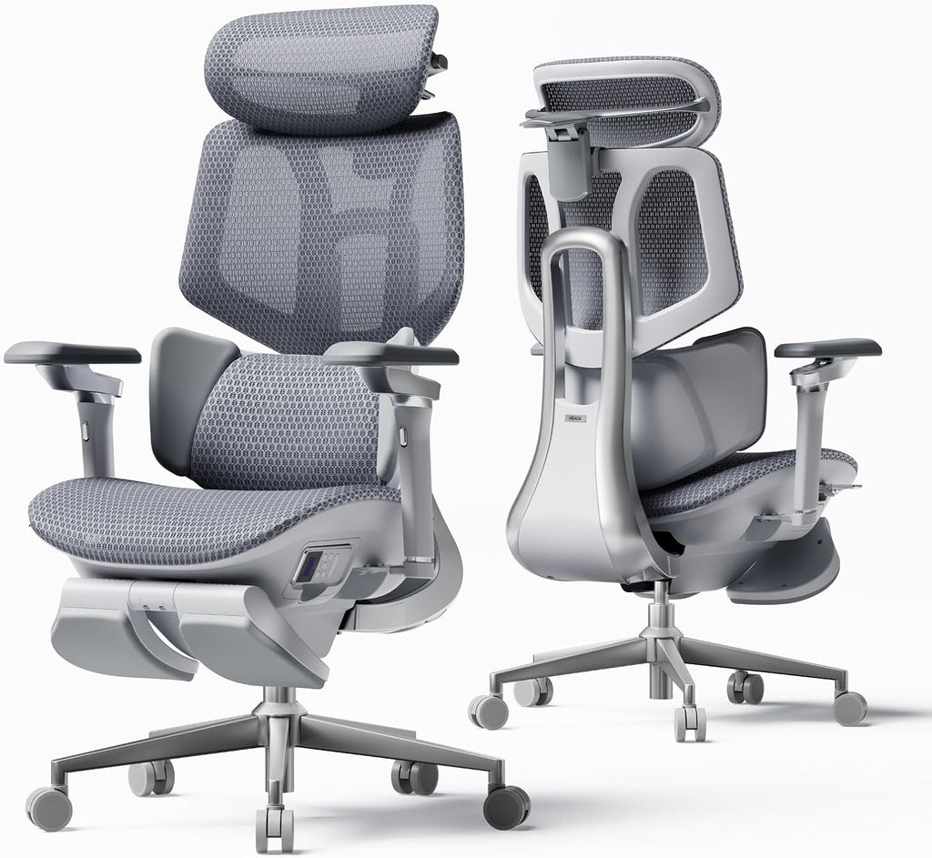 Hbada X7 Smart Ergonomic Chair, Office Chair, with Fully Automated Lumbar Tracking, 4D Adjustable Headrest, 720° Adjustable Armrests, Ventilated Seat Cushion, Swivel, Grey