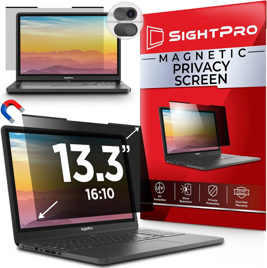 SightPro Magnetic Laptop Privacy Screen 13.3 Inch 16:10 - Patented Removable Laptop Privacy Filter Shield and Protector
