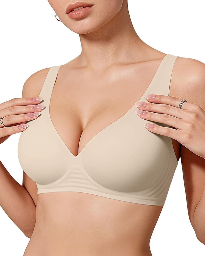 OEAK Womens Jelly Bras Wireless Deep V Comfy Push Up Tshirt Bras CMP 3XL