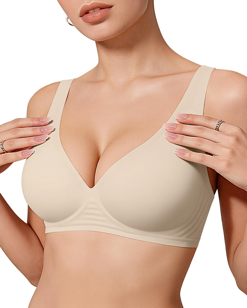 OEAK Womens Jelly Bras Wireless Deep V Comfy Push Up Tshirt Bras CMP S