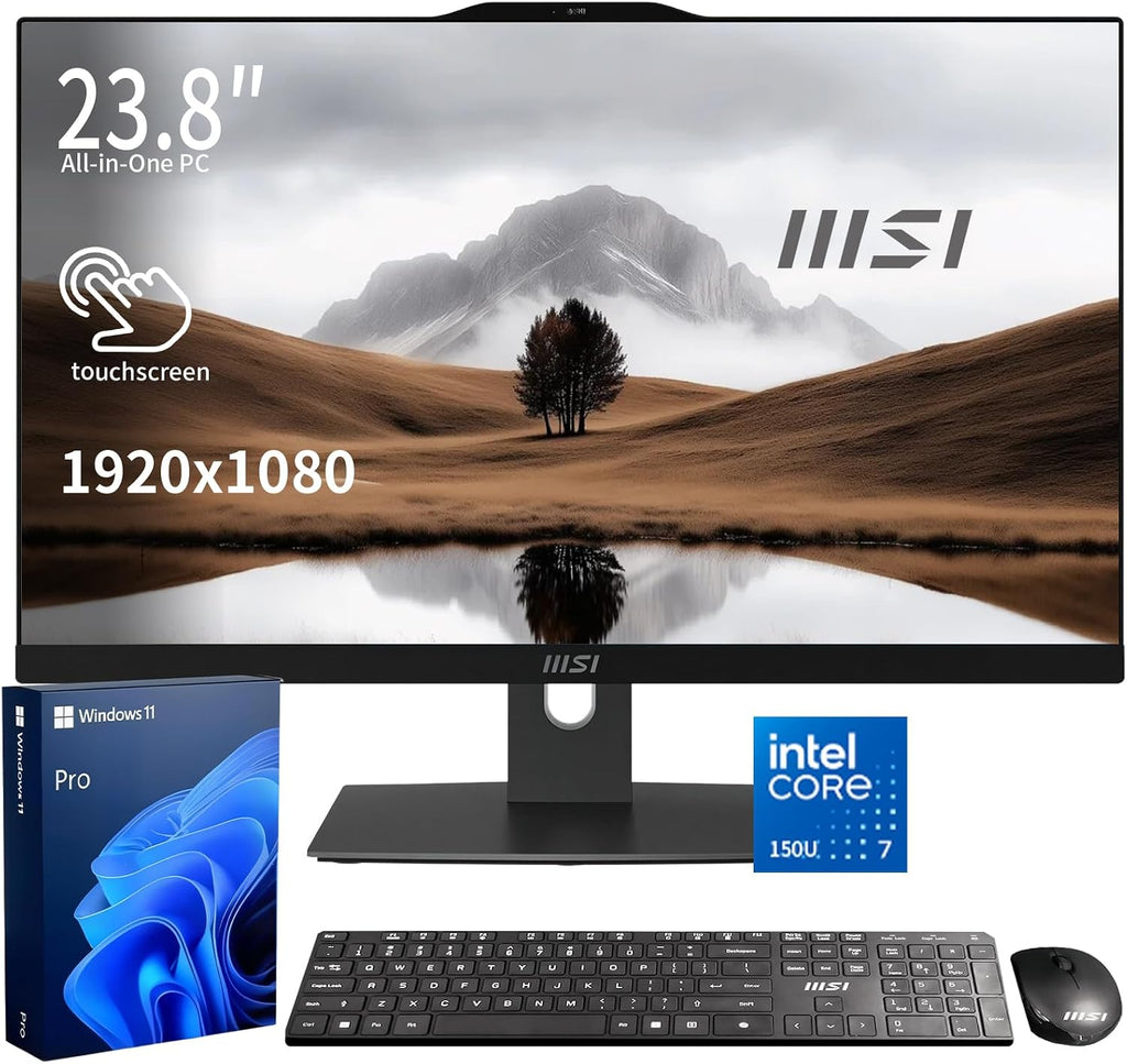 msi Modern Business All-in-One Desktop, Intel Core 7 150U, 23.8" FHD IPS 1920x1080 Touchscreen, 32GB DDR5, 1TB SSD, Wi-Fi 6E, IR Camera, HDMI, DP, AI PC, Wireless KB & Mouse, Windows 11 Pro, Black