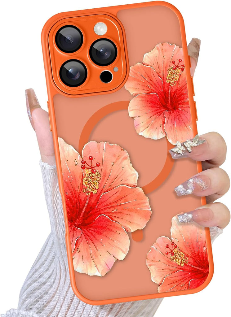 TEAUGHT for iPhone 16 Pro Case Luxury Floral -Orange