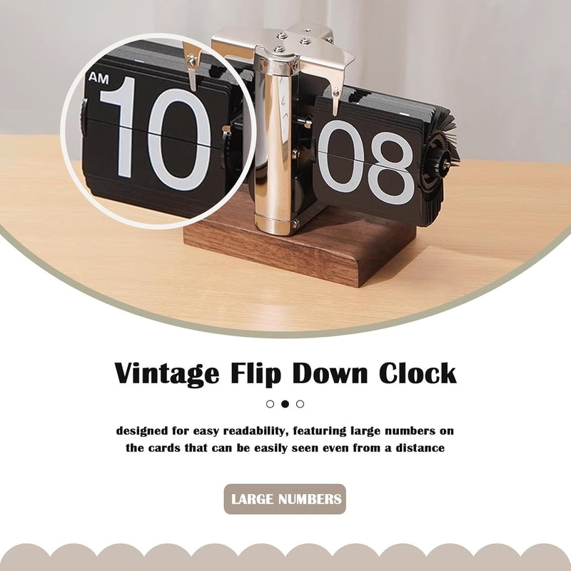 Retro Digital Flip Down Clock, Battery Powered Internal Gear Operated Clock, Classic Mechanical