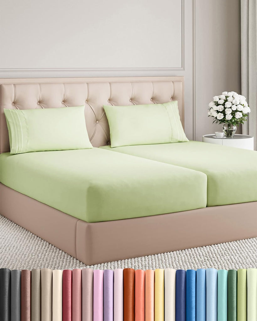 Split King Size 5 Piece Sheet Set - Breathable & Cooling - Light Sage Green
