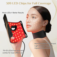 FOLOKE Terapia de luz roja para cara, máscara de terapia de luz LED, máscara y cuello, terapia de luz LED roja y NIR, longitud de onda para uso doméstico, trabajo, viajes, yoga, sueño