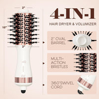 Cepillo Secador de Viaje 2 en 1, Mini Cepillo de Aire Caliente de Doble Voltaje 110V-240V, Hair Trends Nano Titanium de 2 Pulgadas Secador de Cabello y Estilizador Voluminizador de Un Solo Paso Forma