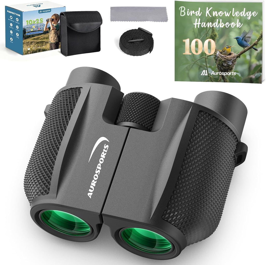 Aurosports 10x25 Binoculars for Bird Watching with Bird Guide Book