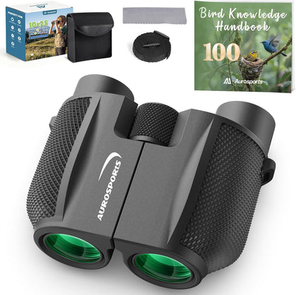 Aurosports 10x25 Binoculars for Bird Watching with Bird Guide Book