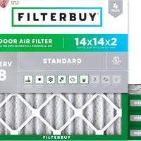 Filterbuy 14x14x2 Air Filter MERV 8 Dust & Allergy Defense (4-Pack)