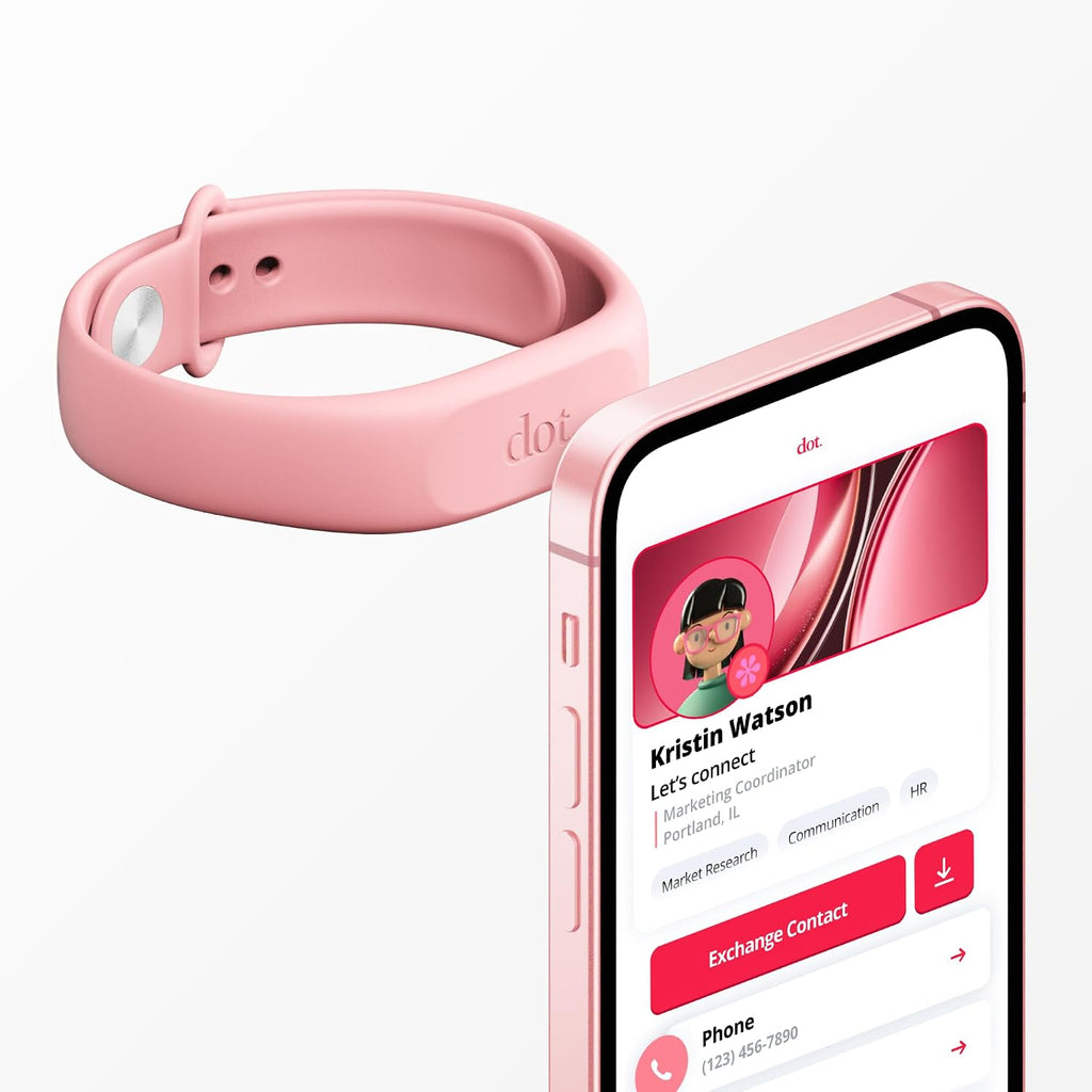 dot. Band - Digital Business Card Wristband - Tap Compatible with iPhone & Android (Pink)