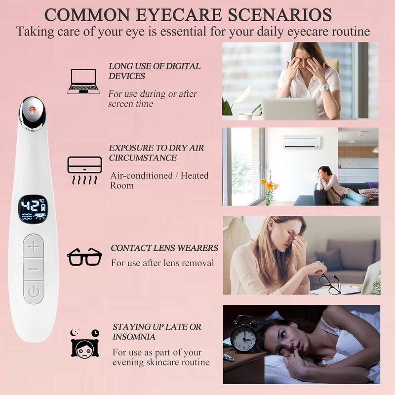 Vowleike Varita de Levantamiento de Ojos, 3 en 1 con Luz Roja Vibratoria 98°F a 113°F Pantalla LCD Masajeador de Ojos para Ojos Secos, Ojeras e Hinchazón, Eléctrico para Cara, Bolígrafo Escultor de
