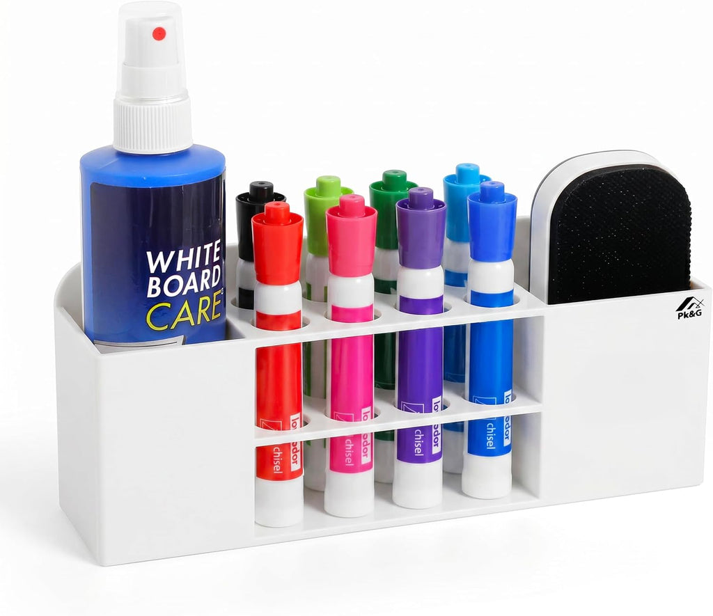 Strong magnetic dry-erase whiteboard holder, 8-slot acrylic pen organizer with glass and wall mounting hardware for refr