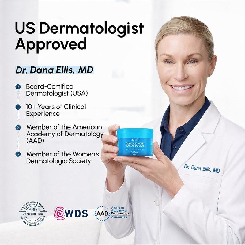 MAREE Almohadillas de ácido glicólico - Discos tonificantes para la limpieza facial - Disco exfoliante con aceite de árbol de té, ácido salicílico y vitaminas E, B3, B5 - Aparato para aclarar el acné
