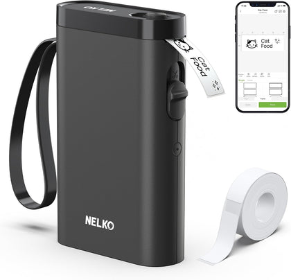 Nelko P21 Label Maker Machine with Tape, Bluetooth Label Printer, Black