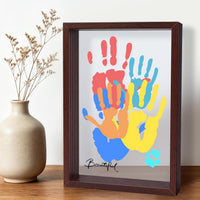 Family Handprint Kit with 5 Clear Acrylic Sheets, 12.3x8.7" Wooden Handprint Frame Kit for 5 Family Members or Pets, Uni