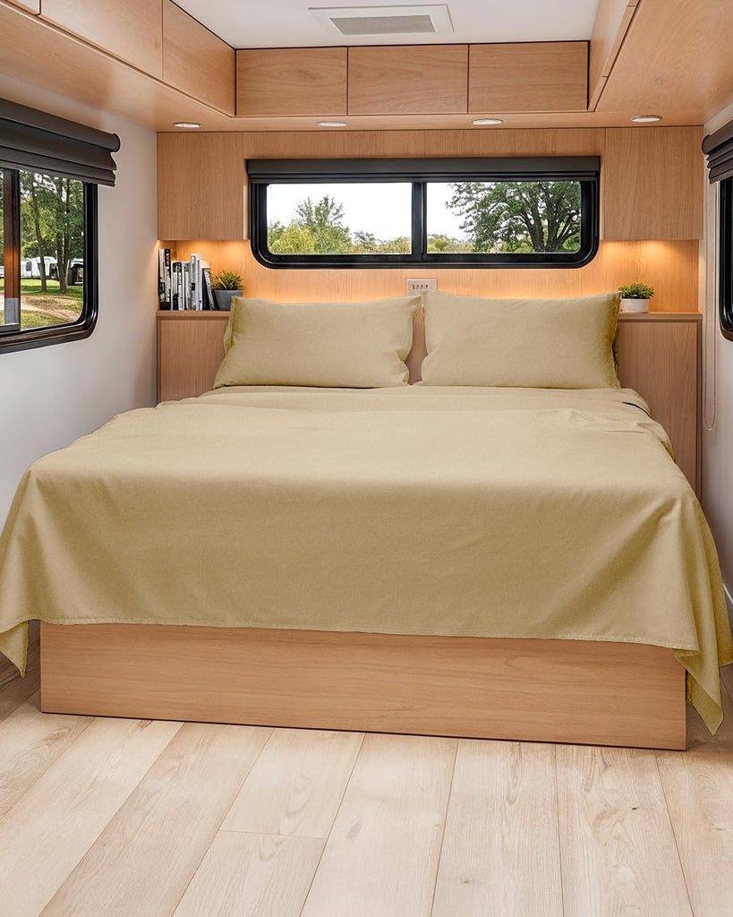 Short Queen Size 4 Piece Bed Sheet Set - RV Short Queen - Heathered Tan