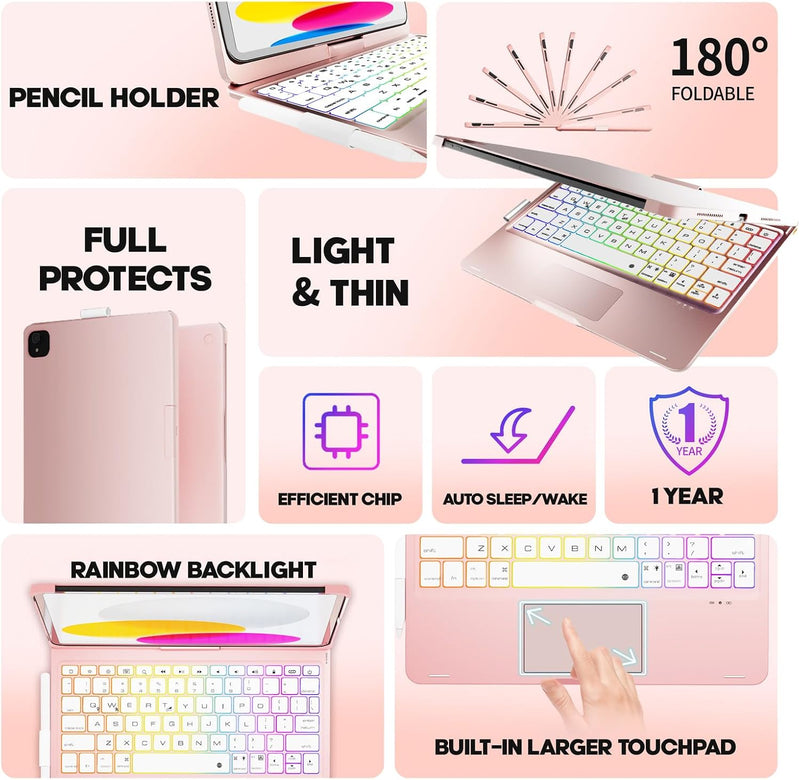 Funda con Teclado NOKBABO para iPad 10/11 (A16) y Air 11" (M4/M3/M2) - Rosa Intenso