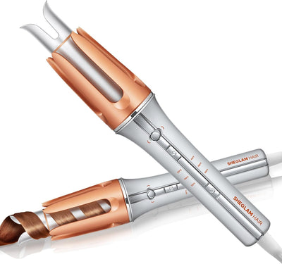 Rizador automático SHEGLAM de 3,17 cm con 3 temperaturas, calentamiento rápido, rotación bidireccional, protección anti-quemaduras, anti-enredos, apagado automático para peinar el cabello.