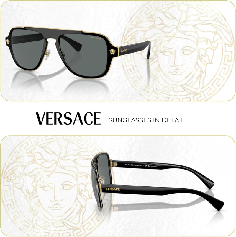 Versace VE2199 MEDUSA CHARM Square Sunglasses For Men +BUNDLE with ACCESSORY EYEWEAR KIT