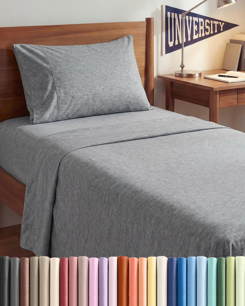 Twin XL 3 Piece Sheet Set - College Dorm Room Essentials - Heathered Grey