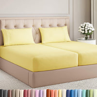 Split King Size 5 Piece Sheet Set - Breathable & Cooling Sheets - Yellow