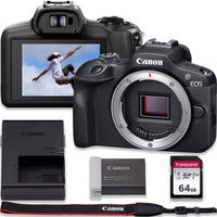 Canon EOS R100 4K Video Recording Mirrorless Camera (Body) with 64GB Fast Transcend Memory Card, Black (Renewed)