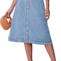 luvamia Jean Skirts for Women Trendy Midi Length A Line Plus Size Skirt Western Denim Midi Skirts Button Down Faldas Mod
