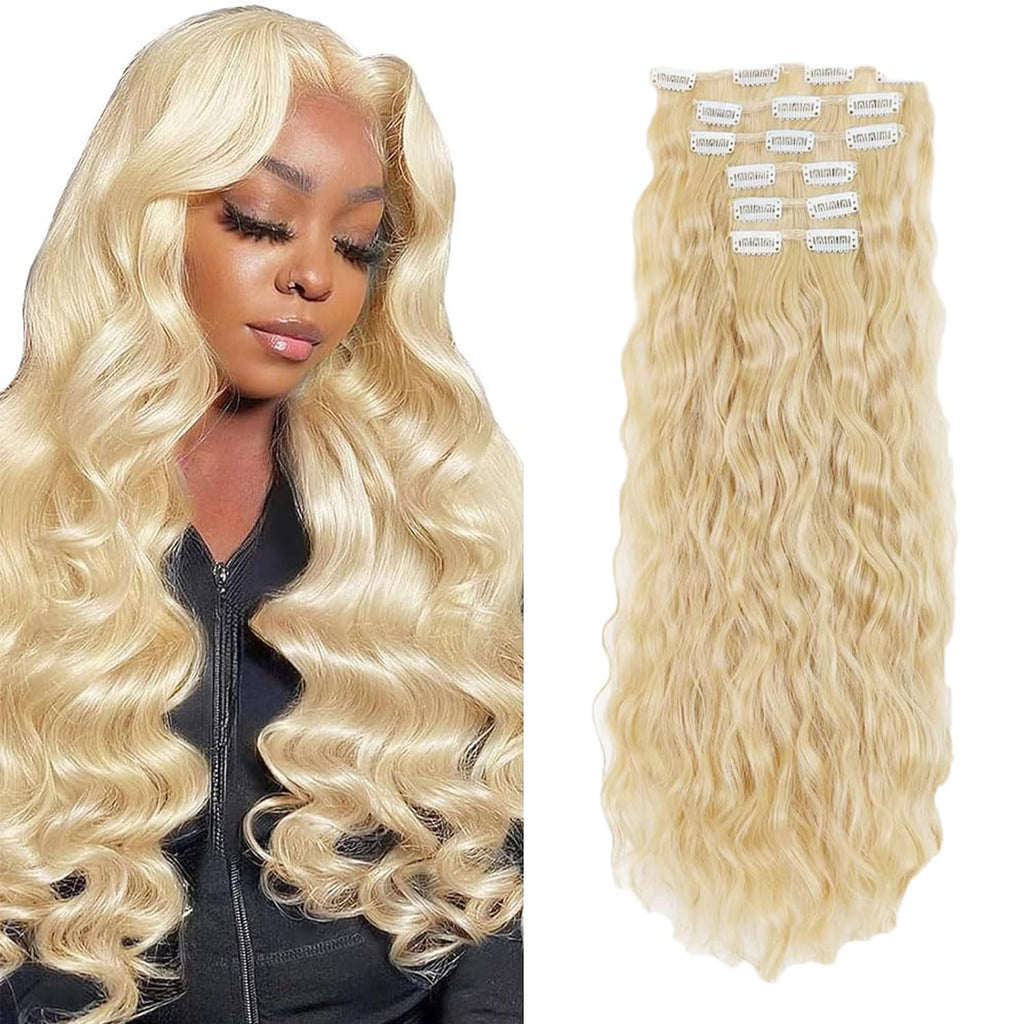 #613 Blonde Clip in Hair Extensions,20 Inch Soft Real Human Hair 120g 7pcs,Brazilian Remy Blonde Clip ins for Women,#613 Long Wave Clip ins Hair Extensions