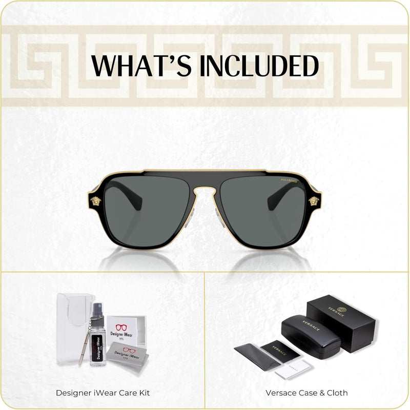 Versace VE2199 MEDUSA CHARM Square Sunglasses For Men +BUNDLE with ACCESSORY EYEWEAR KIT