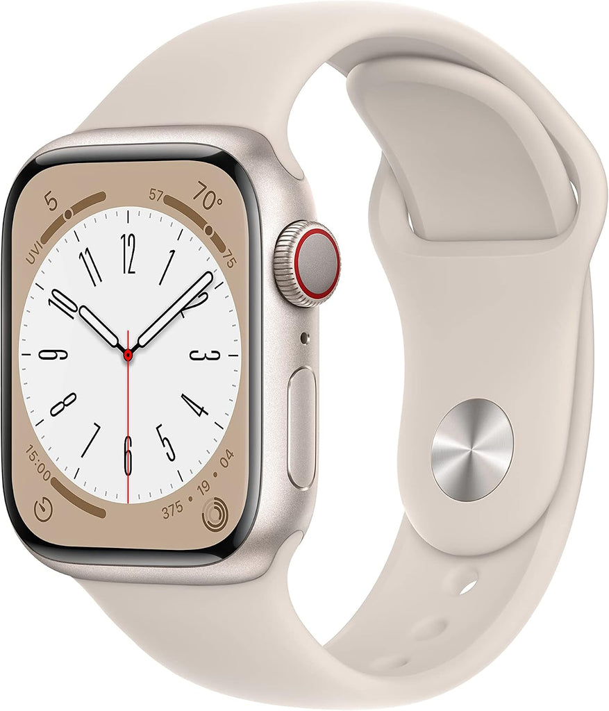 Apple Watch Series 8 [GPS + Cellular, 41mm] - Starlight Aluminum Case with Starlight Sport Band, S/M (Renewed)