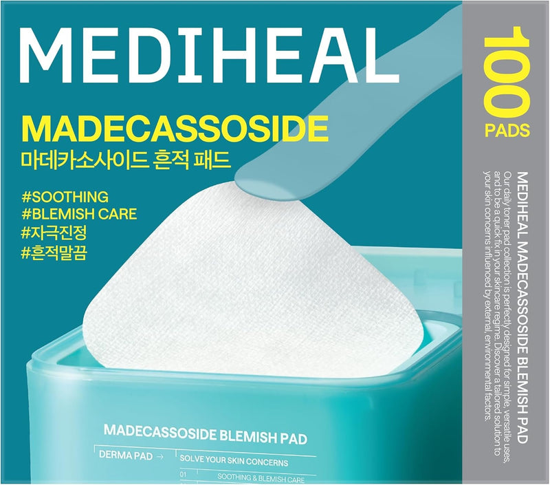 MEDIHEAL Madecassoside Blemish Pad - Almohadillas de Tóner Facial Cuadradas de Algodón con Centella Asiatica y Madecassoside – Anti Manchas para Mejorar el Tono de Piel Desigual - Almohadillas de Gasa