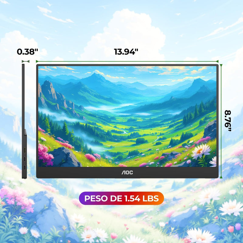 AOC 16" Portable Monitor FHD 60Hz USB-C IPS Ultra Slim Smart Cover 16T20