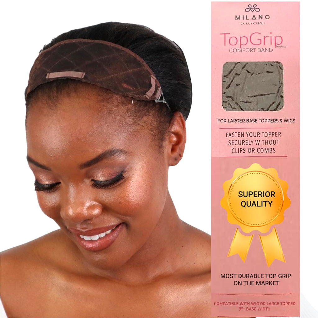 MILANO COLLECTION Glueless Top Grip for Hair Topper & Wiglets, Adjustable Translucent Strap with Side Openings, Top Head