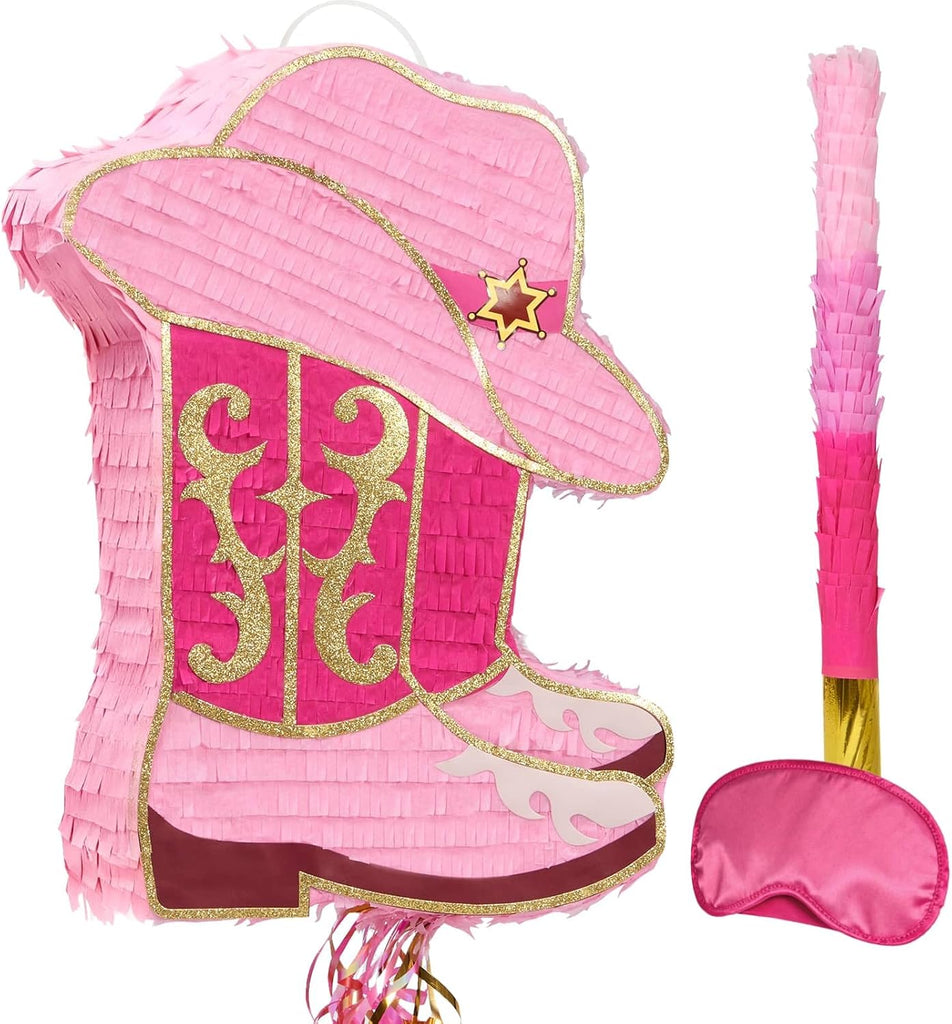 WERNNSAI Western Cowgirl Boot Piñata, Pink Western Party Decorations Game