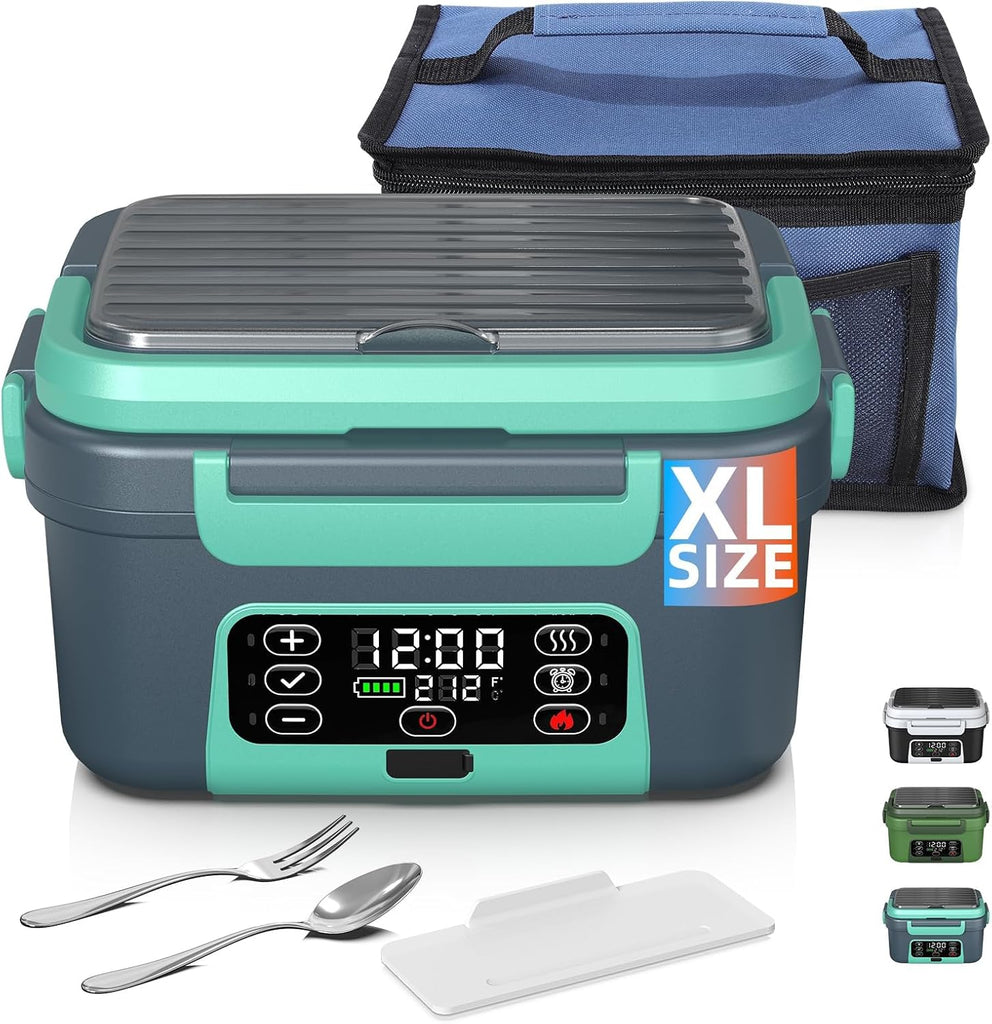 Omboos Cordless Electric Heated Lunch Box, XL 6.3Cups Rechargeable Food Warmer Lunch Box with Self Heating, Smart Timer,
