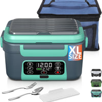 Omboos Cordless Electric Heated Lunch Box, XL 6.3Cups Rechargeable Food Warmer Lunch Box with Self Heating, Smart Timer,