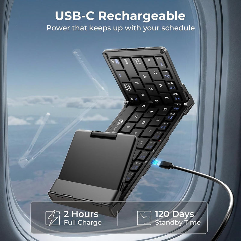 iClever BK08 Foldable Keyboard with Touchpad for Phone and Tablet, Gray