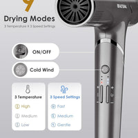 BEAUTURAL 1600W High-Speed Foldable Dual Voltage Travel Hair Dryer, Gray