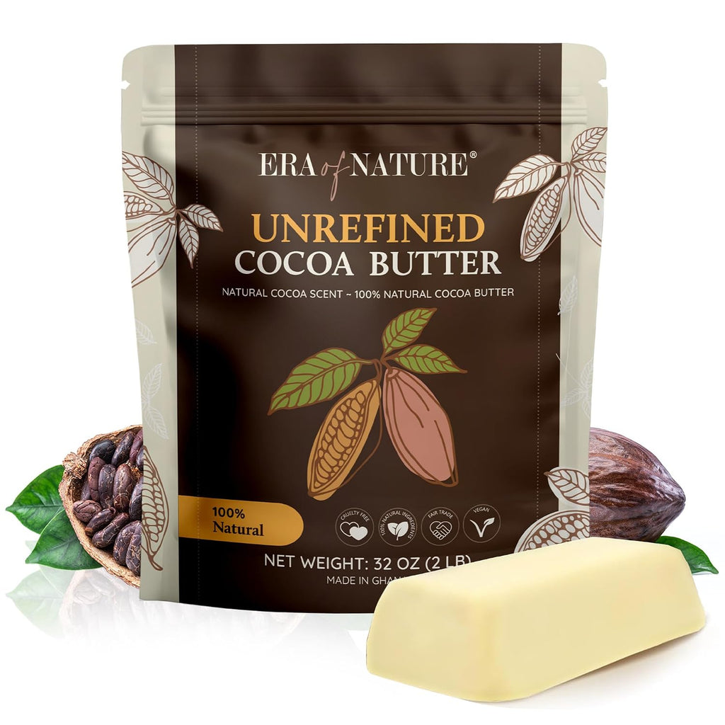 Era of Nature Cocoa Butter Raw – 100% Pure & Unrefined, Cold-Pressed Cacao – For DIY Skincare & Haircare – Deep Hydratio