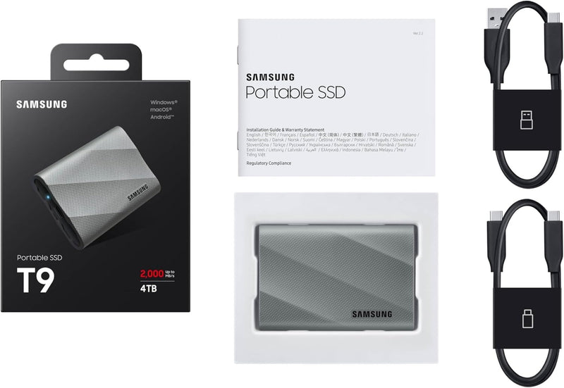 Samsung T9 Portable SSD 1TB, USB 3.2 Gen 2x2 External Solid State Drive, Seq. Read Speeds Up to 2,000MB/s for Gaming, Students and Professionals, MU-PG1T0B/AM, Black