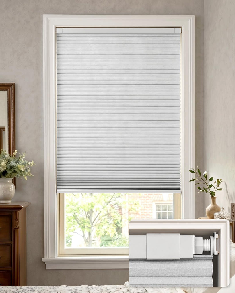 LazBlinds No Drill Blackout Cellular Shades, 39" W x 64" H, White