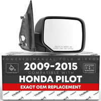 Passenger Side Mirror Replacement - Compatible with 2009-2015 Honda Pilot - Powered Adjustment, Heated, Manual Fold, Con