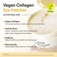 Abib Parches de colágeno para debajo de los ojos de rosa de Jericó en gel 60 parches, parches coreanos para debajo de los ojos para ojos hinchados y ojeras, antiarrugas, colágeno, cafeína, niacinamida