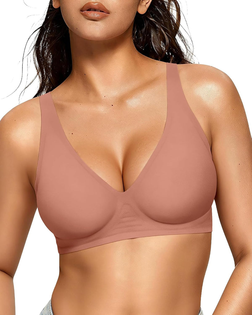 OEAK Womens Jelly Bras Wireless Deep V Comfy Push Up Tshirt Bras DST M