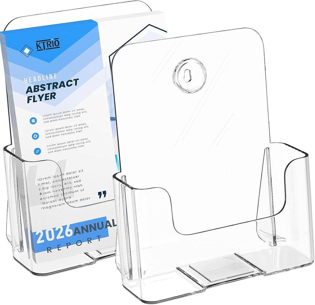 KTRIO Acrylic Brochure Holder, 6 Inch Wide, 2 Pack, Bi-Fold Display Stand