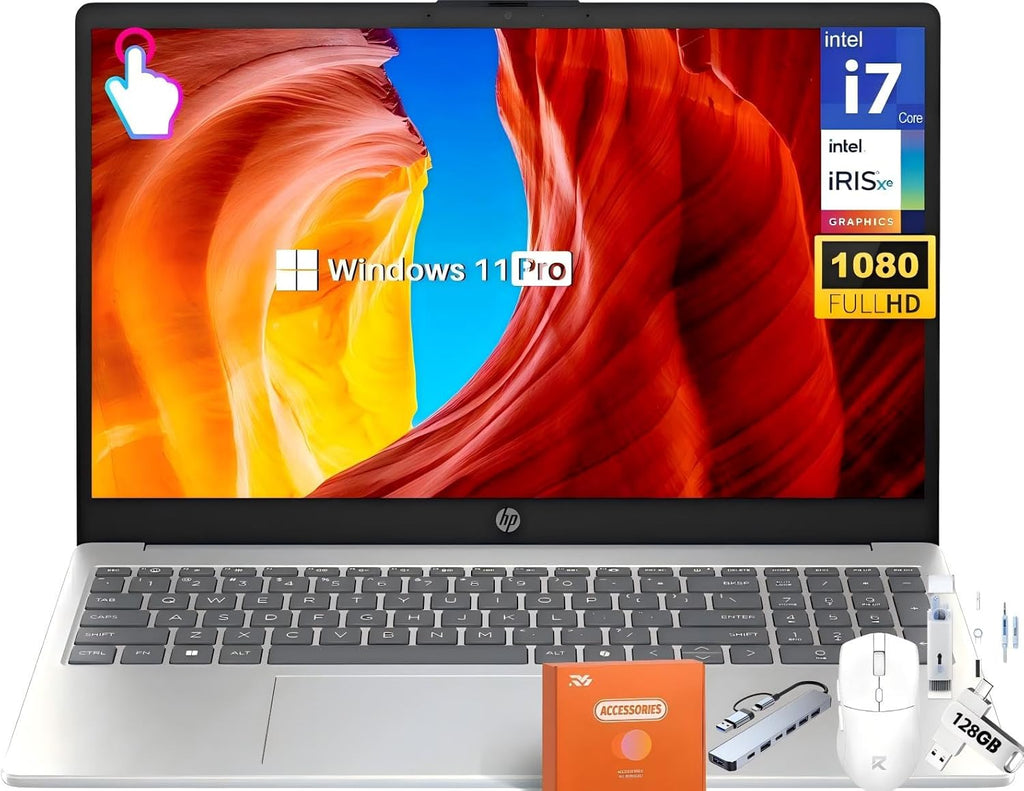 HP 15.6" FHD Touchscreen Business Laptop, Intel 10-Core i7-1355U(up to 5.0 GHz), 64 GB RAM, 2 TB SSD, Intel Iris Xe Grap