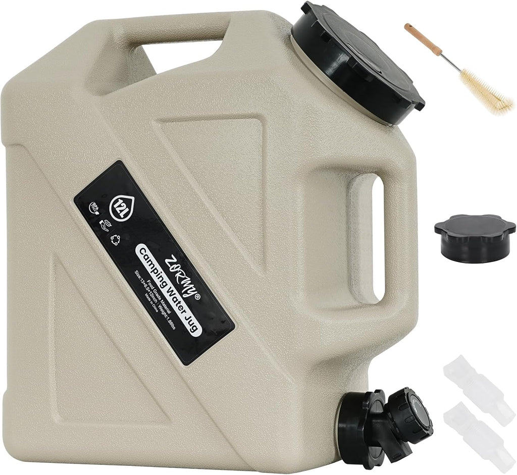 ZORMY 3.2 Gallon Camping Water Container with Spigot,Camping Water Jug,Grey