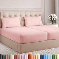 Split King Size 5 Piece Sheet Set - Breathable & Cooling Sheets - Baby Pink